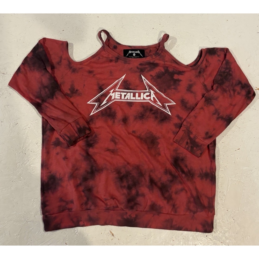 Torrid Cold Shoulder Sweatshirt Terry Metallica Red Wash Womens 1 #A46295